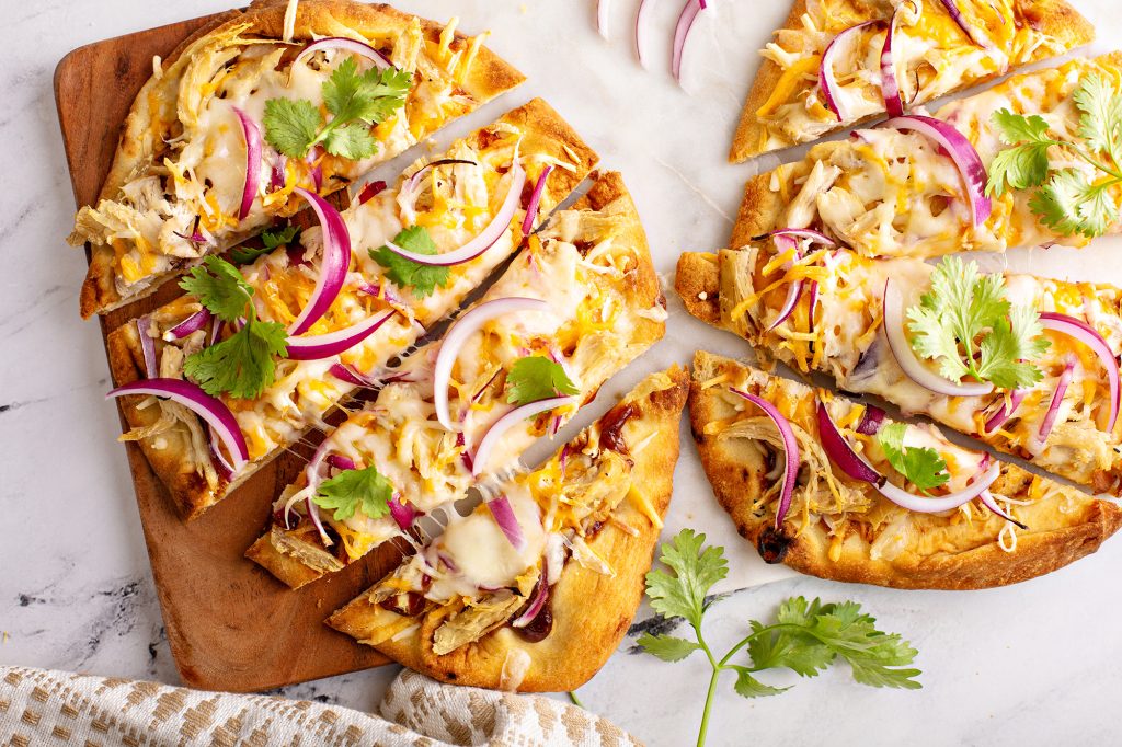 Image of flat bread pizza with Riverland Chicken