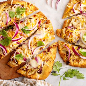 Image of flat bread pizza with Riverland Chicken